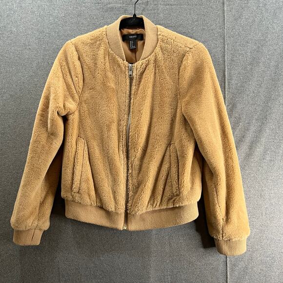FOREVER 21 Faux Fur Jacket Womens Small Light Brown Full Zip Lightweight - Picture 1 of 9